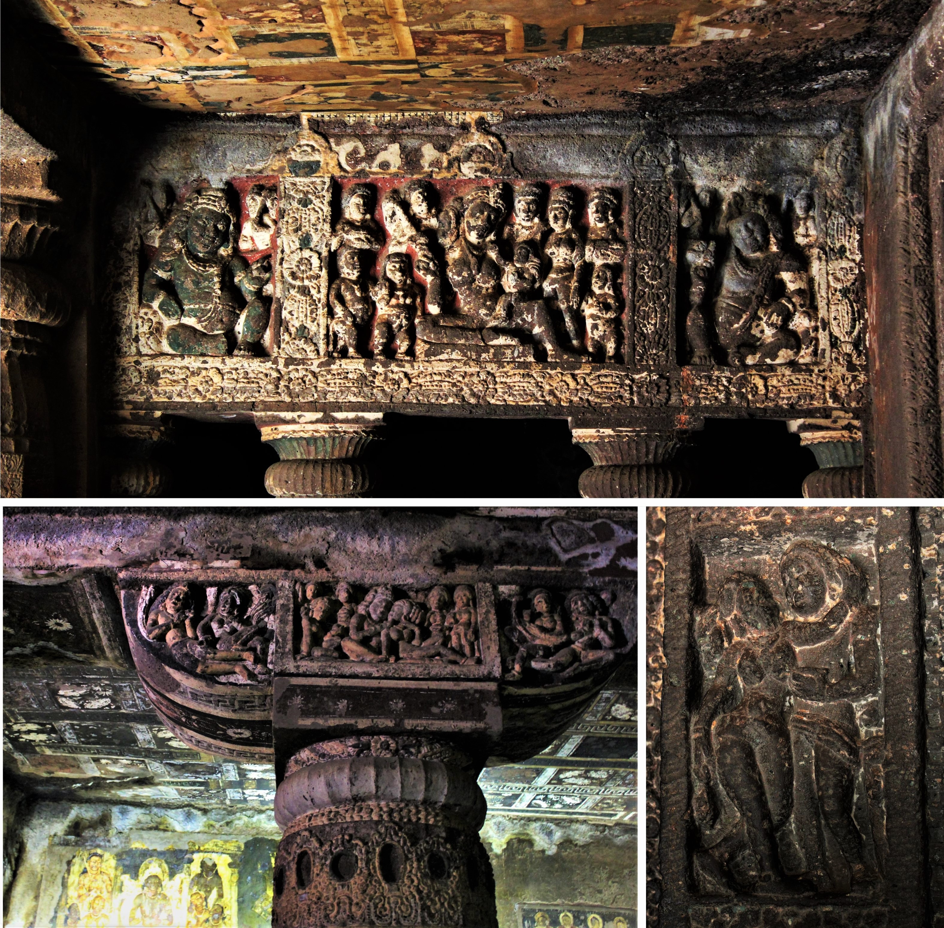 Collage of various sculptures (Cave 2)