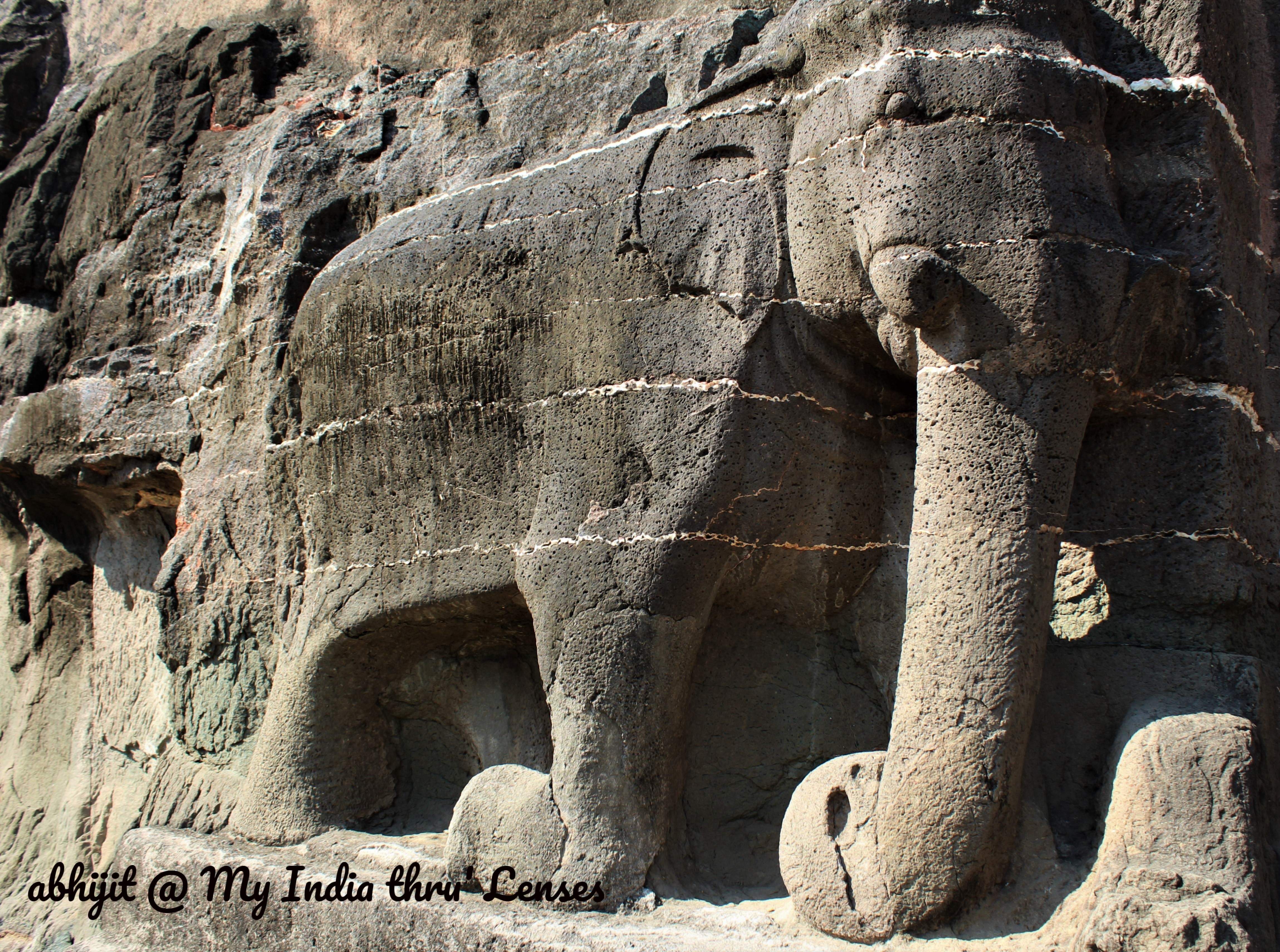 The Elephant - A famous sculpture on the outside walls of Cave 16
