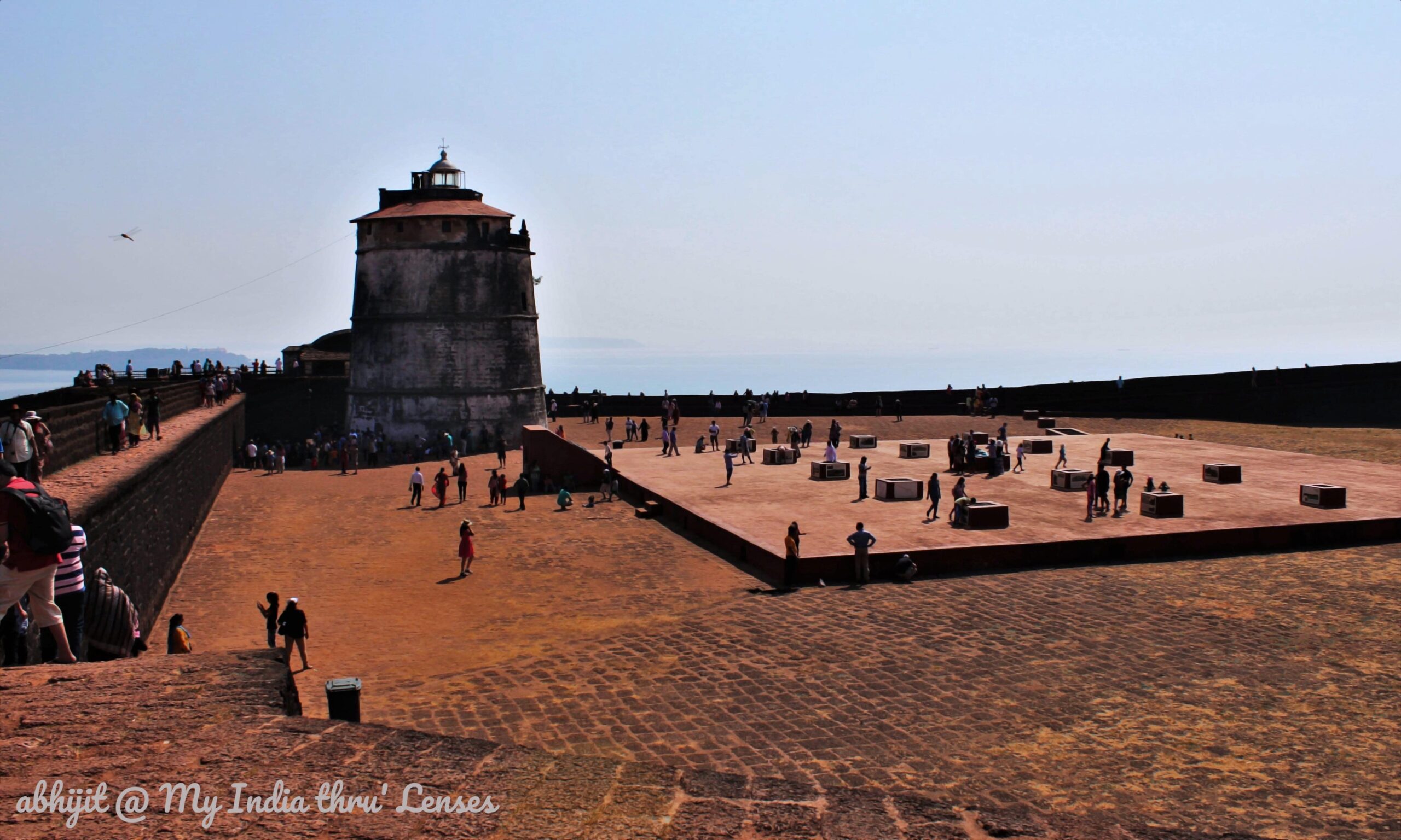 The Aguada lighthouse located at one of the corners of the open area