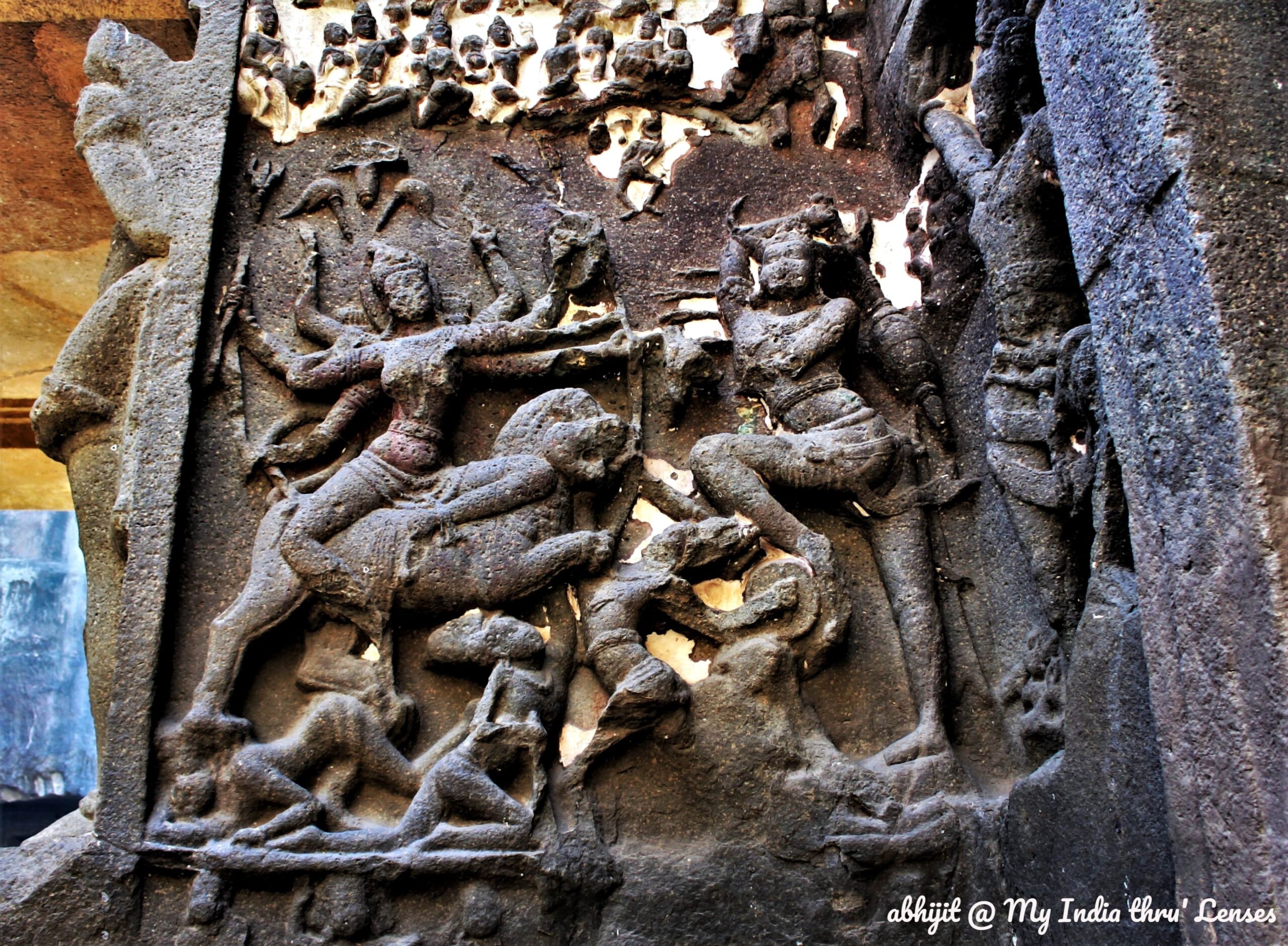 Mahishasuramardini sculpture, Kailash Temple, Ellora Caves