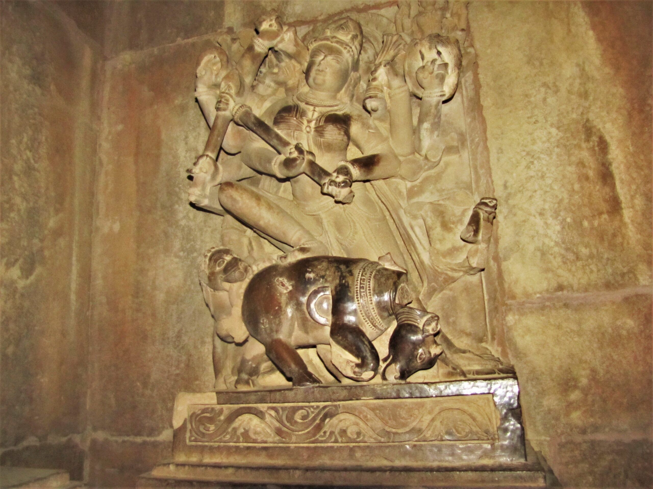 Mahishasuramardini sculpture at Lakshman Temple, Khajuraho