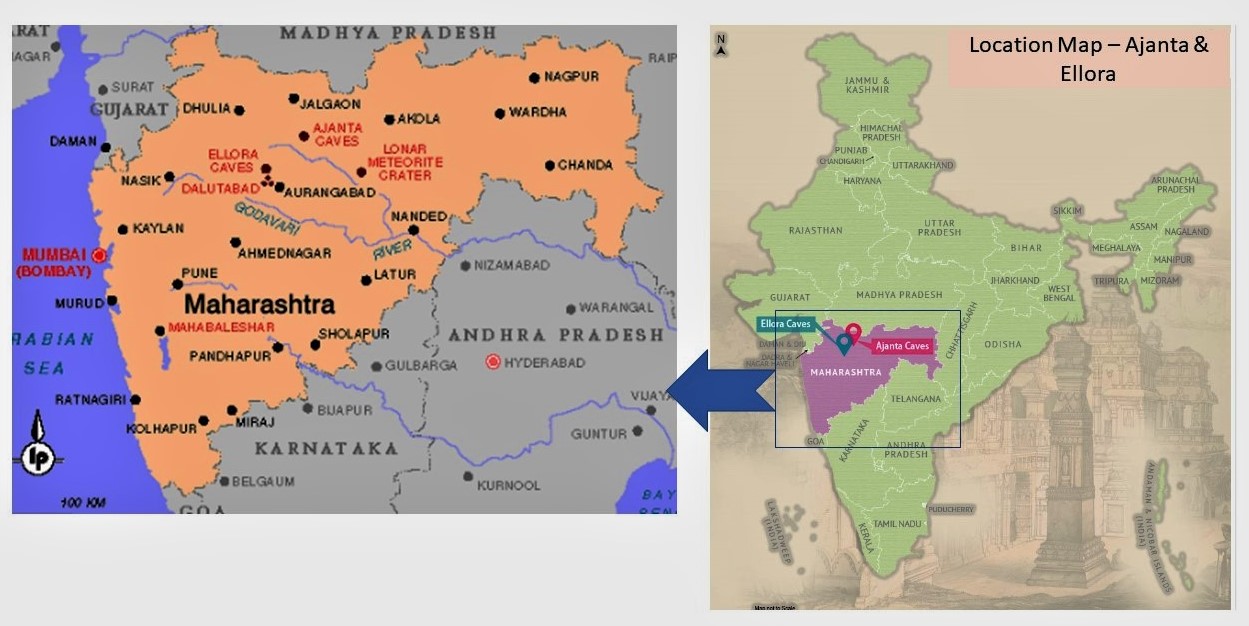 Location Map of Ajanta & Ellora (Source: mapsofindia.com & history.upenn.edu)