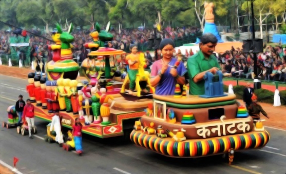Karnataka’s tableau displaying Channapatna Toys at Republic Day Parade in New Delhi (PC - www.gounesco.com)