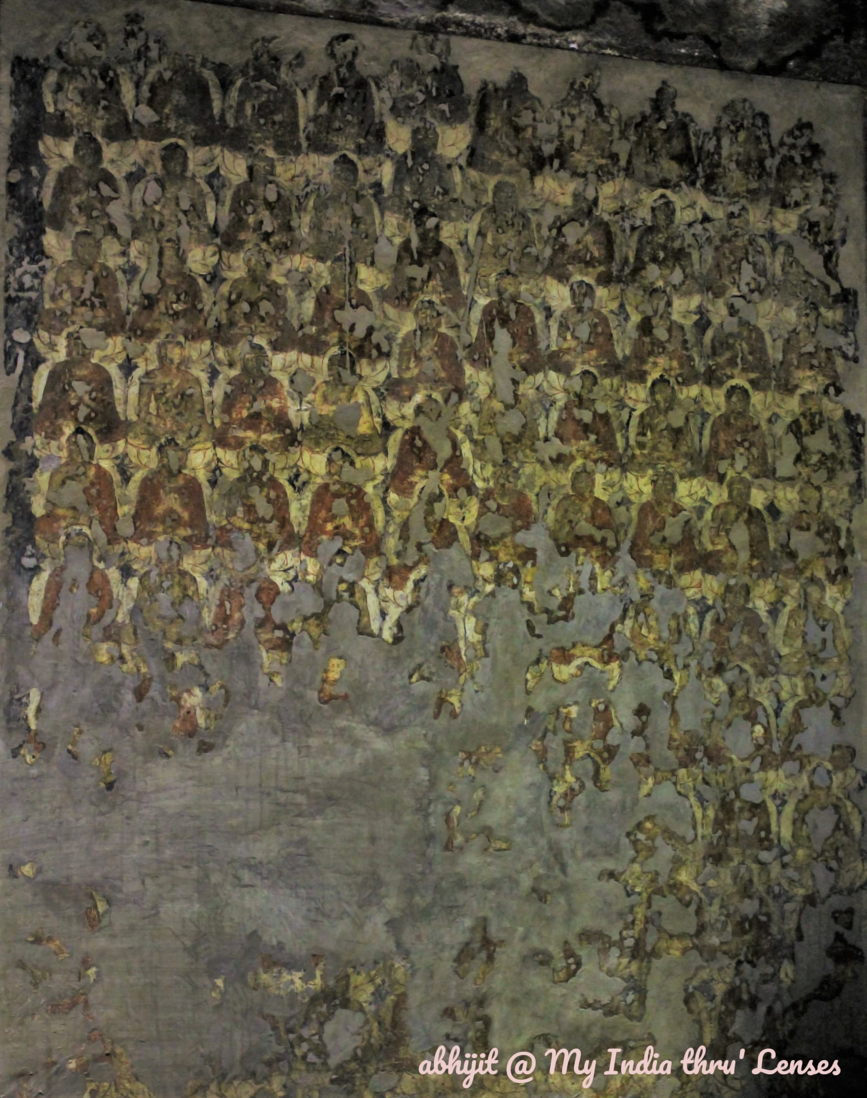 Part of the painting of ‘Thousand Buddhas’ on one of the walls of Cave 2