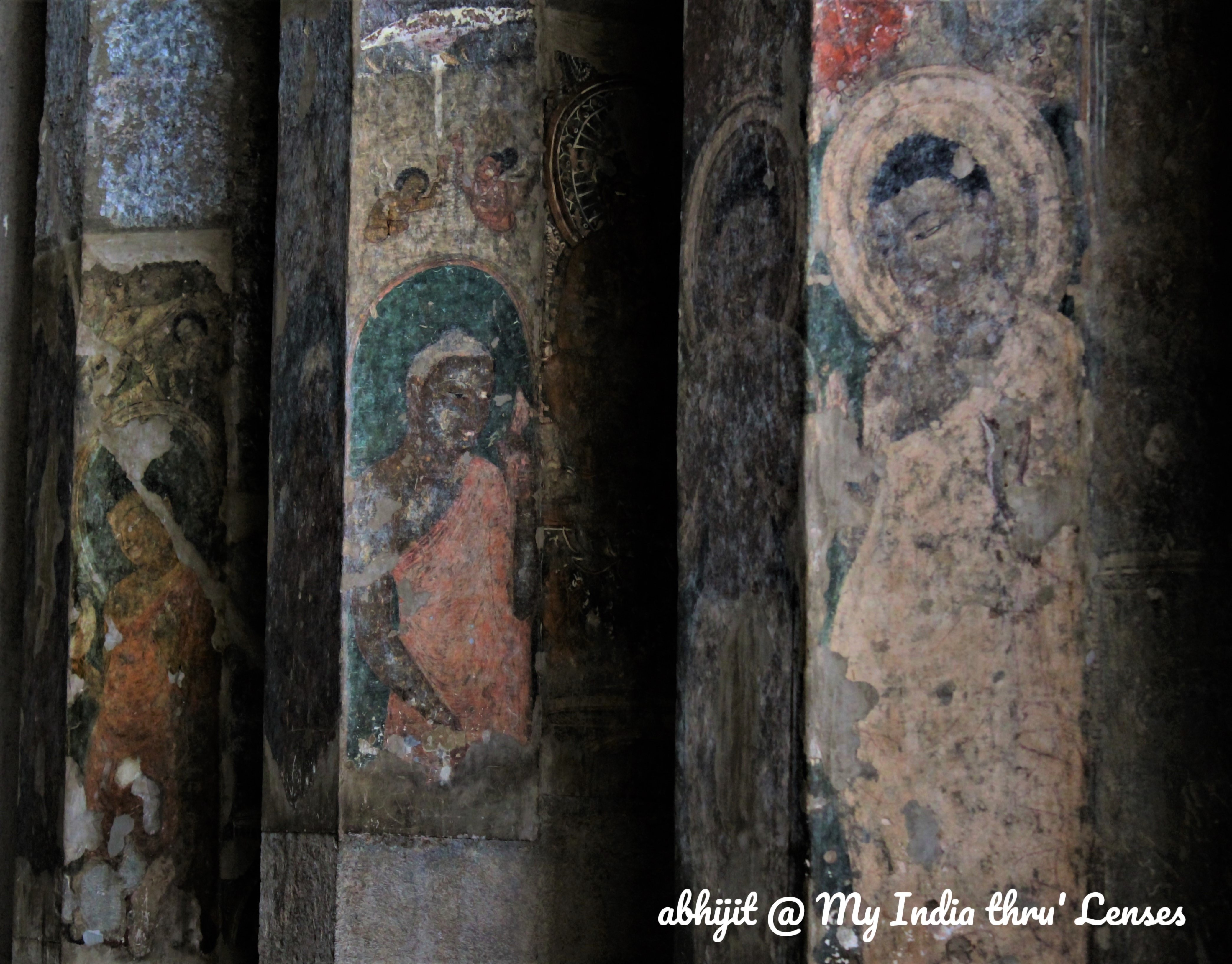 Various paintings on the pillars of Cave 9