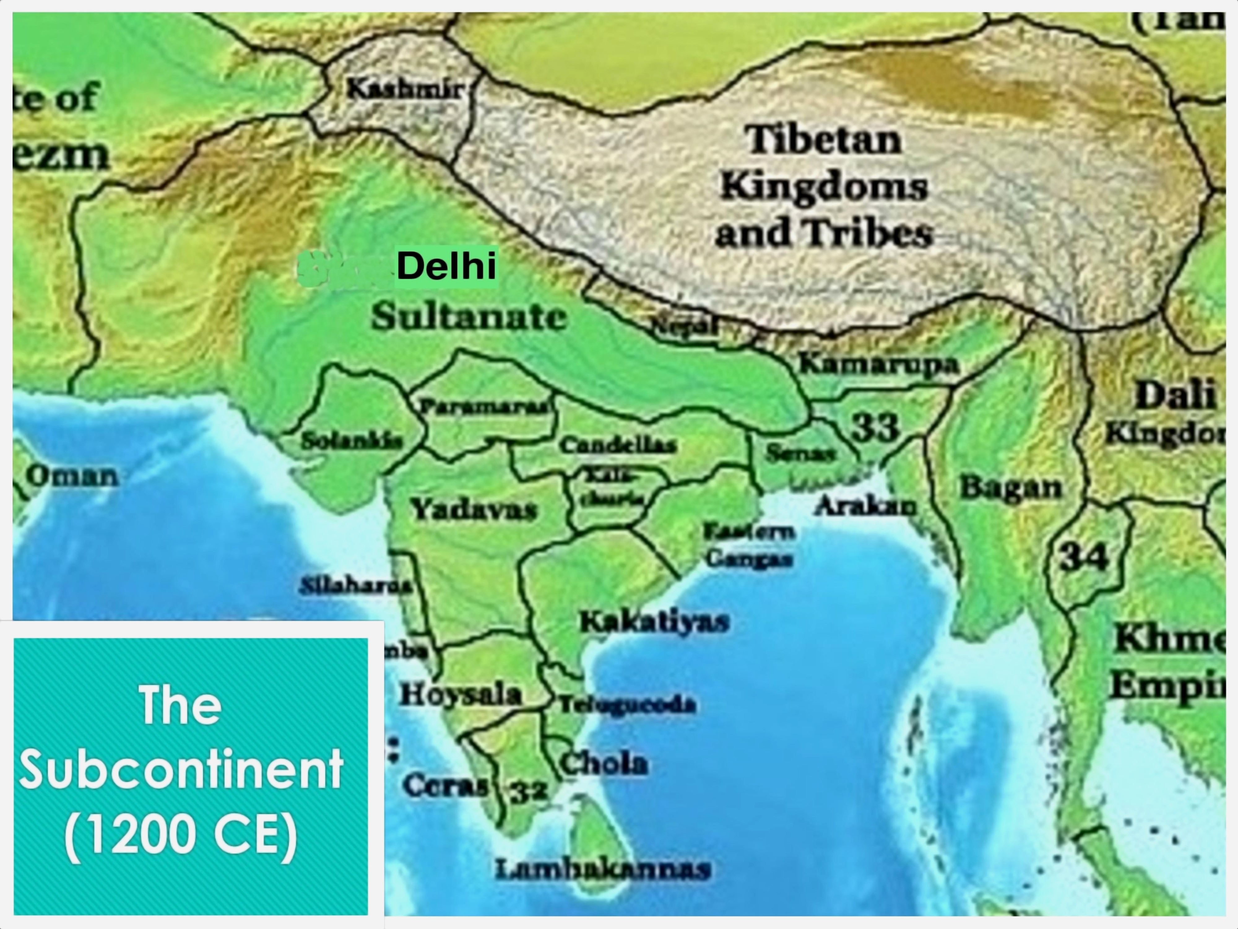 Indian Subcontinent in 1200 CE, showing the Yadava Dynasty and its neighbors