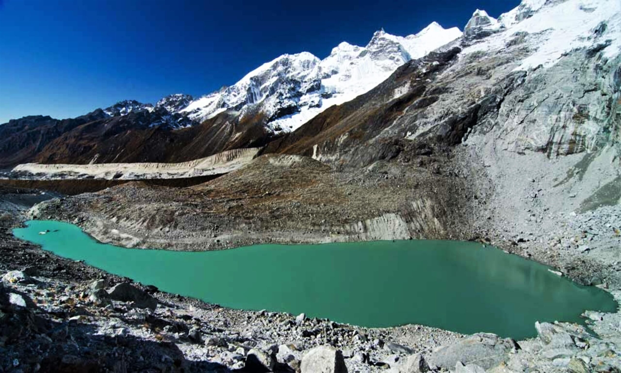 Teardrop shaped Goechala Lake